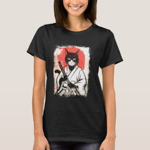Camiseta Gato Samurai Estilo de Arte Japonês Ninja Samurai