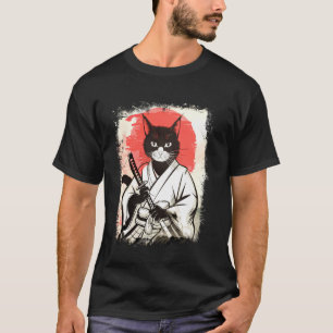 Camiseta Gato Samurai Estilo de Arte Japonês Ninja Samurai 