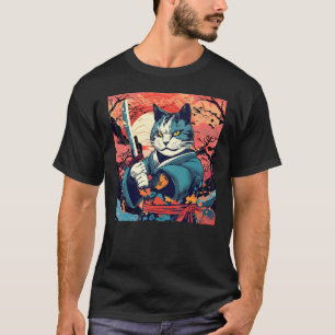 Camiseta Gato Samurai Fofo Tatuagem Japonesa Vintage Kabuki