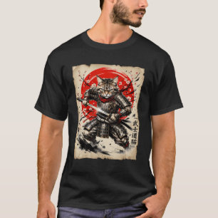 Camiseta Gato Samurai Guerreiro Japonês Katana Flor de Cere