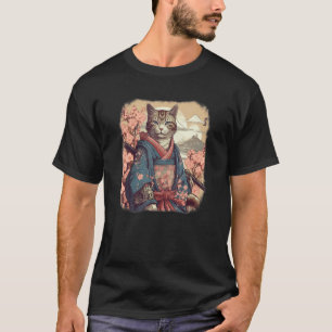 Camiseta Gato samurai guerreiro ninja flores, lua, japonês