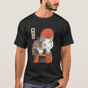 Camiseta Gato Samurai Japonês Estética Japão Bandeira do So