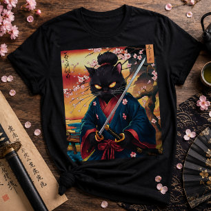 Camiseta Gato Samurai Japonês Fofo