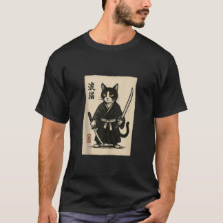 Camiseta Gato Samurai Japonês Gráfico Vintage Engraçado Uki
