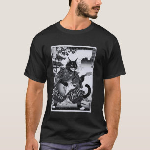 Camiseta Gato Samurai Japonês Tocando Guitarra Elétrica Uki