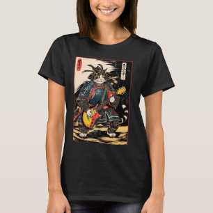 Camiseta Gato Samurai Japonês Tocando Guitarra Elétrica Uki