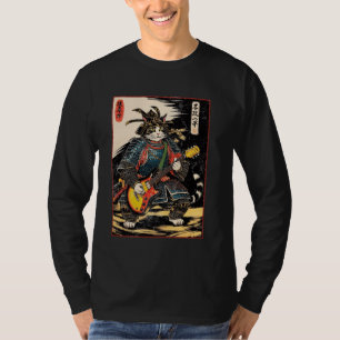 Camiseta Gato Samurai Japonês Tocando Guitarra Elétrica Uki