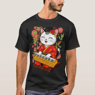 Camiseta Gato Samurai Japonês Tocando O