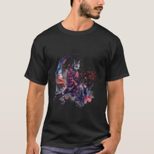 Camiseta Gato Samurai Lua Arte Japonesa Gato Ninja Japonês