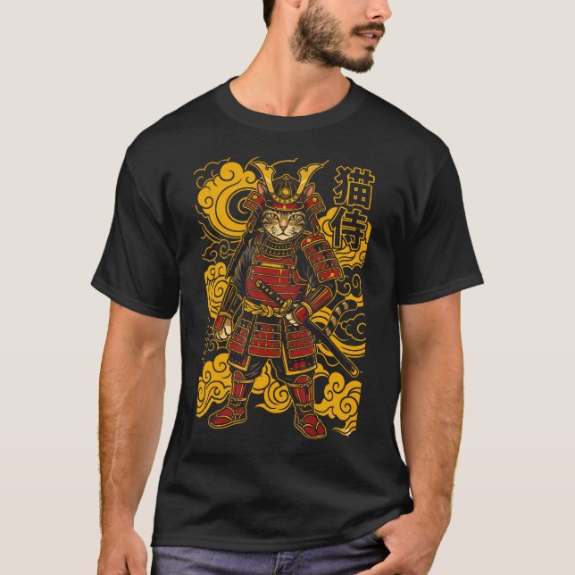 Camiseta Gato Samurai Neko Feroz Tradicional Japonês (Frente)