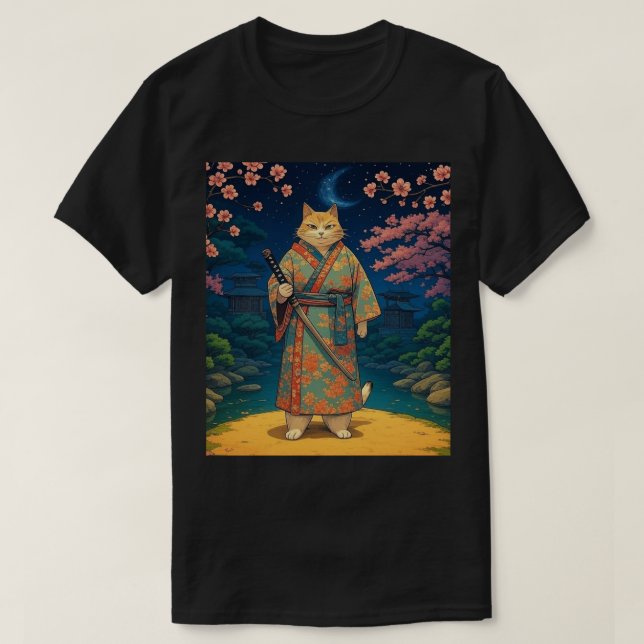 Camiseta Gato Samurai num Kimono (Frente do Design)