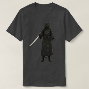 Camiseta Gato Samurai Preto Quimono Preto