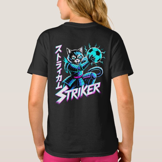 Camiseta Gato Samurai Striker Cyberpunk para Jogadores de F (Verso)