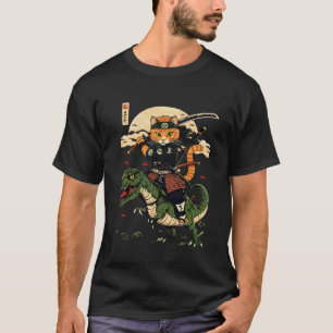 Camiseta Gato Samurai Vintage Dinossauro Arte Japonesa Gráf