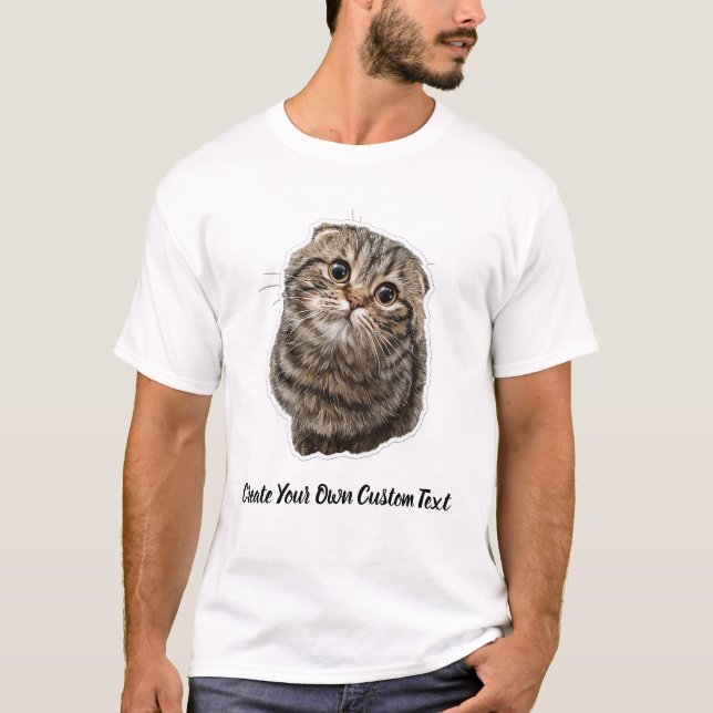 Camiseta Gato Scottish Fold Crie Seu Próprio Texto Personal (Frente)