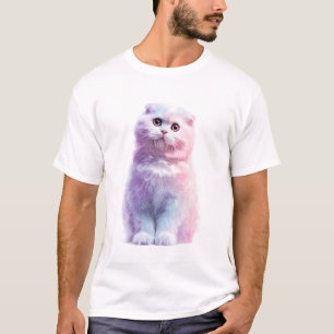 Camiseta Gato Scottish Fold Pastel Fio de Algodão Homens