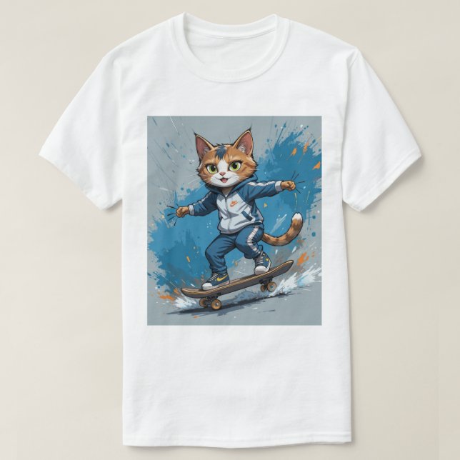 Camiseta gato se diverte (Frente do Design)