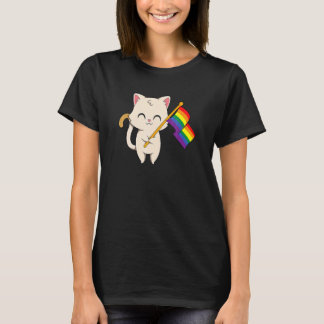Camiseta Gato segurando a bandeira Lgb Igualdade Pri