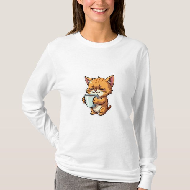 Camiseta gato segurando um café (Frente)