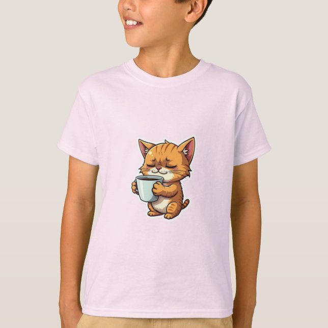 Camiseta gato segurando um café (Frente)