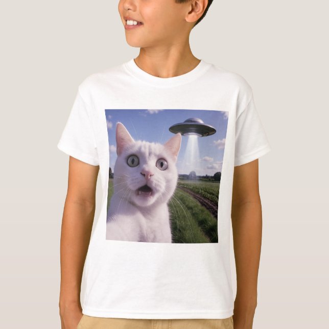 Camiseta Gato Selfie Com Alien Ufo (Frente)