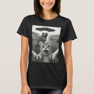 Camiseta Gato Selfie Com Alien Ufo & T-rex Dinossauro D