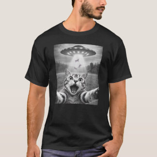 Camiseta Gato Selfie com Alien UFO Gato Engraçado Alienígen