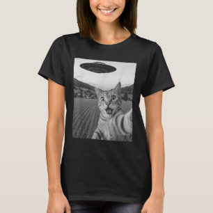 Camiseta Gato Selfie Com Alienígena Ufo Engraçado Alienígen