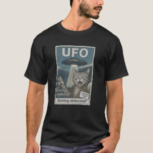 Camiseta Gato Selfie Com Alienígena UFO Engraçado Alienígen