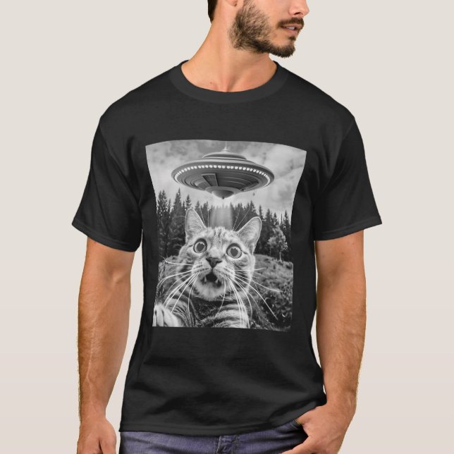 Camiseta Gato Selfie Com Alienígena Ufo Gato Engraçado Para (Frente)