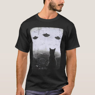Camiseta Gato Selfie Com Amante de OVNI Alien Divertido Gat