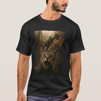 Camiseta Gato Selfie Com Dinossauro Trex Bandeira EUA Patri