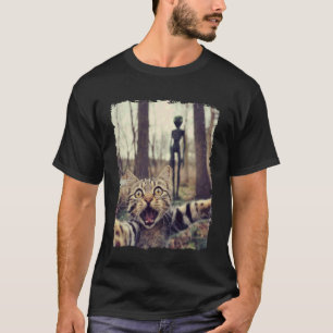 Camiseta Gato Selfie com OVNI Alien Gato Engraçado para Hom