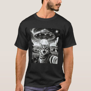 Camiseta Gato Selfie com OVNI de Aliens Gatos Divertidos Ab