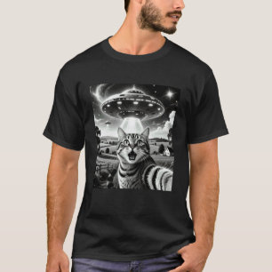 Camiseta Gato Selfie com OVNI de Aliens Gatos Divertidos Ab