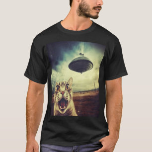 Camiseta Gato Selfie com UFOs Alien Extraterrestre OVNI
