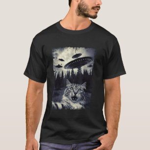 Camiseta Gato selfie fundo ufo Montanha Caminhada Divertida