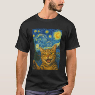 Camiseta Gato Selfie na Noite Estrelada Van Gogh Amante de