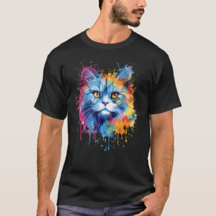 Camiseta Gato Selkirk Rex Colorido Arte de Rosto com Efeito