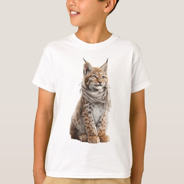 Camiseta Gato Selvagem com Cachecol Aconchegante para Crian (Frente)