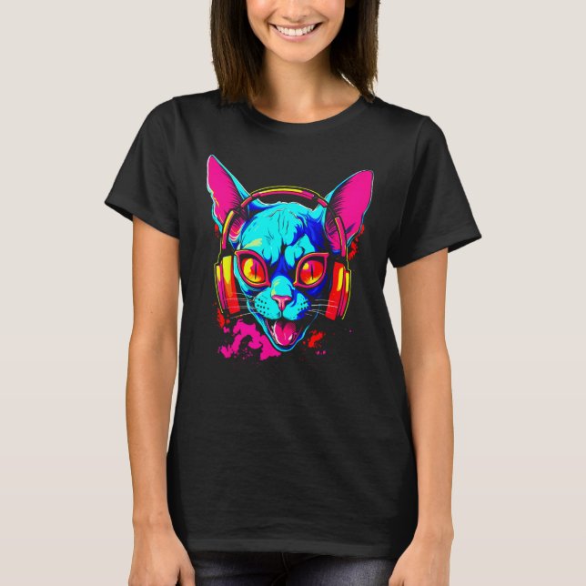 Camiseta Gato sem Pelo Sphynx DJ (Frente)