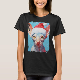 Camiseta Gato sem Pelo Sphynx Natal Azul Pop Art