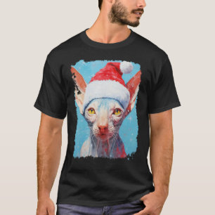 Camiseta Gato Sem Pelo Sphynx Pop Art Natal Azul