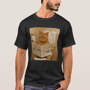 Camiseta Gato Sentado no Vaso Sanitário Lendo Jornal Engraç