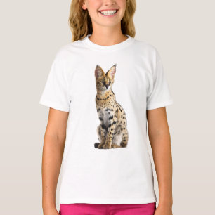 Camiseta Gato Serval Africano Selvagem Retrato Infantil
