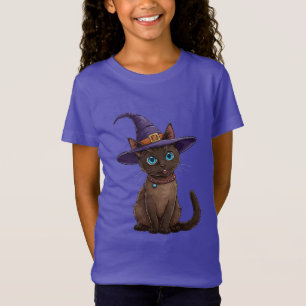 Camiseta Gato Siames Adorável com Chapéu de Bruxa