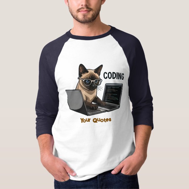 Camiseta Gato Siames Cartoon Codificando (Frente)