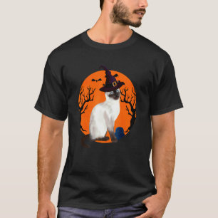 Camiseta Gato Siames Chapéu de Bruxa de Halloween Fofo e Lu