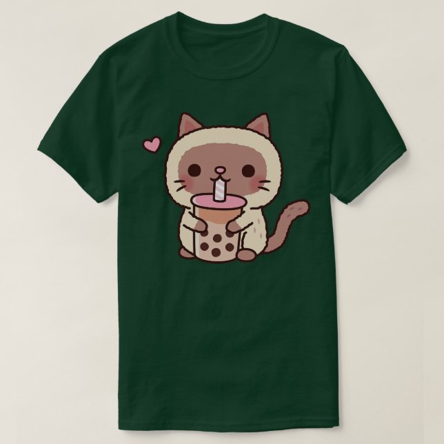 Camiseta Gato Siamês Cinto Adora Chá Bebendo (Frente do Design)