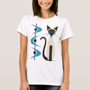 Camiseta Gato Siamês com Boomerangues Azuis de Meio século